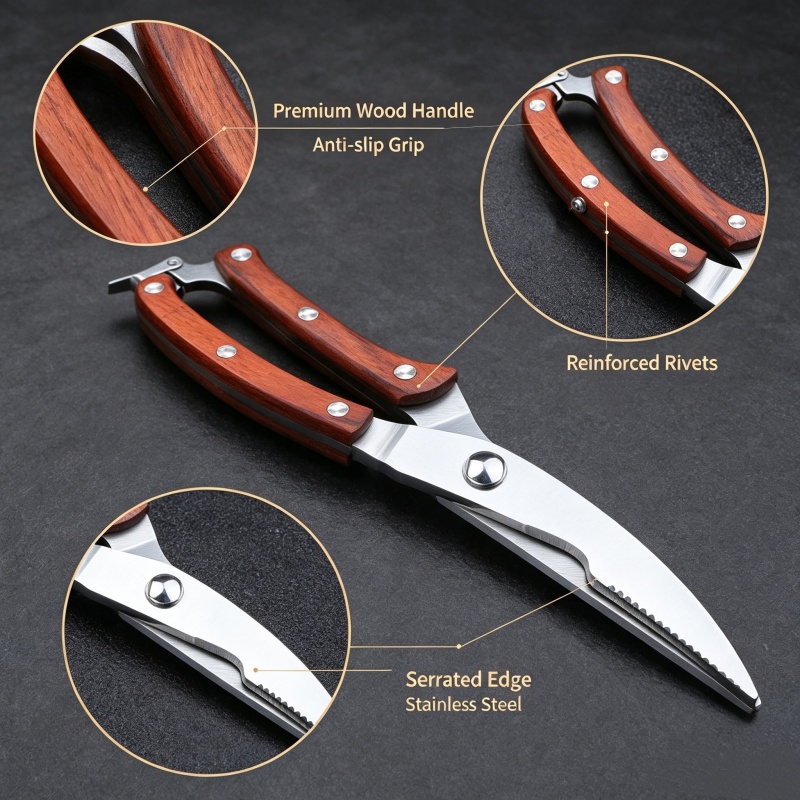Meal Prep Kitchen - Multifunctional Kitchen Scissors Set with Wood